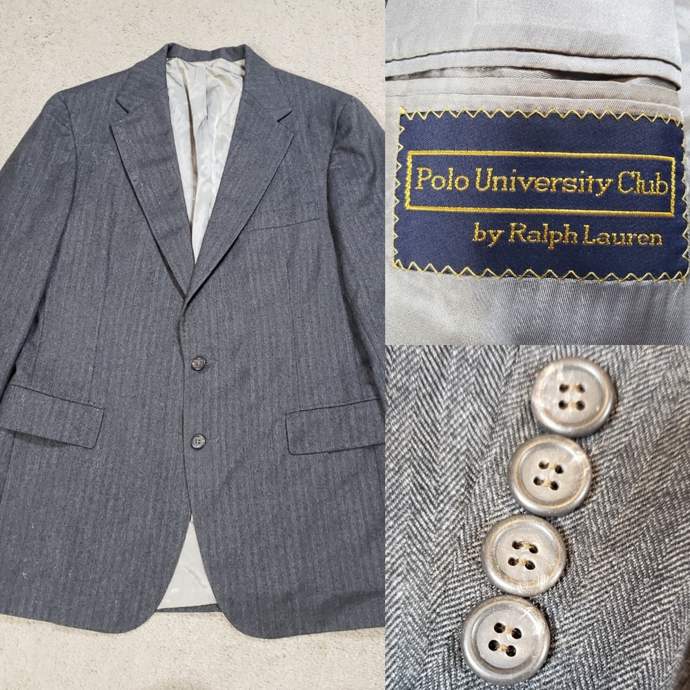 Polo‎ University Club Ralph Lauren Mens 42L Blazer Herringbone Wool Jacket Coat